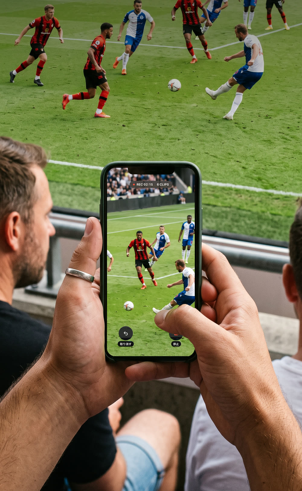 Filming a football match on an iPhone running Tapclip.